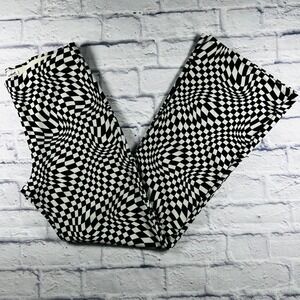 Garage Womens Flare Leg Stretch Pants Black White Warped Checkerboard 70s Large